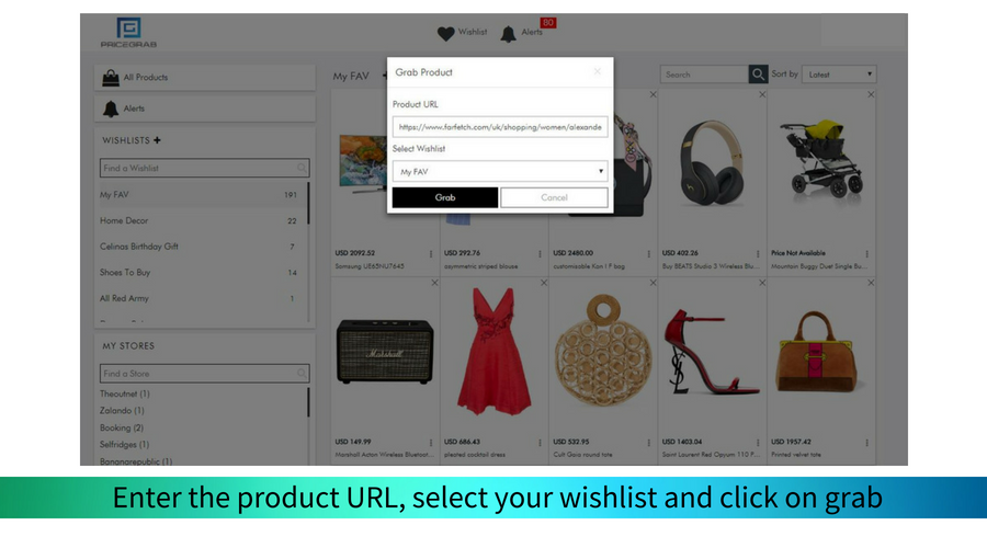 Paste the URL and enter your wishlist. Click on Grab and then leave the rest to us.